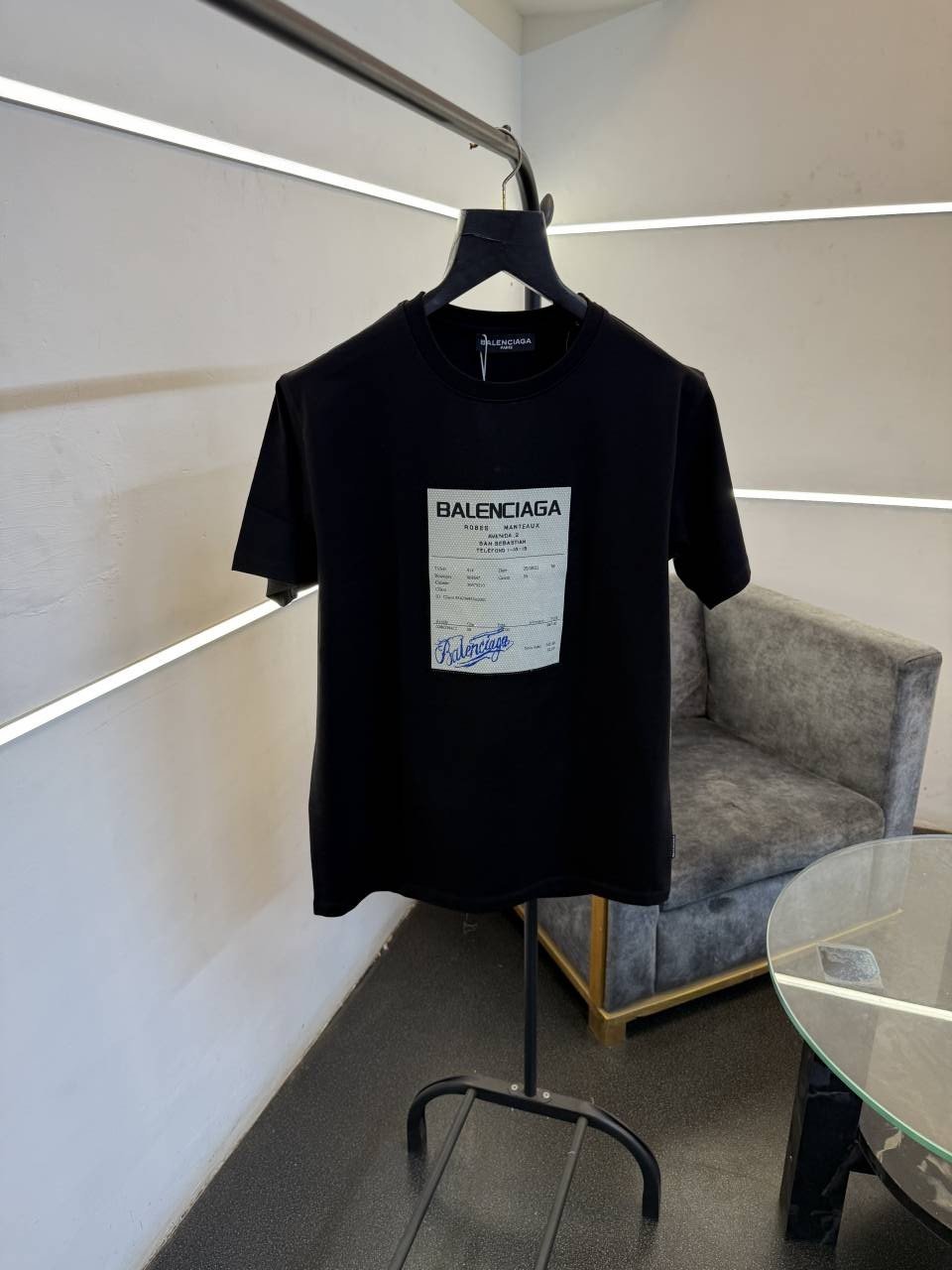 Balenciaga black diamond patch with print imported round neck tshirt sale