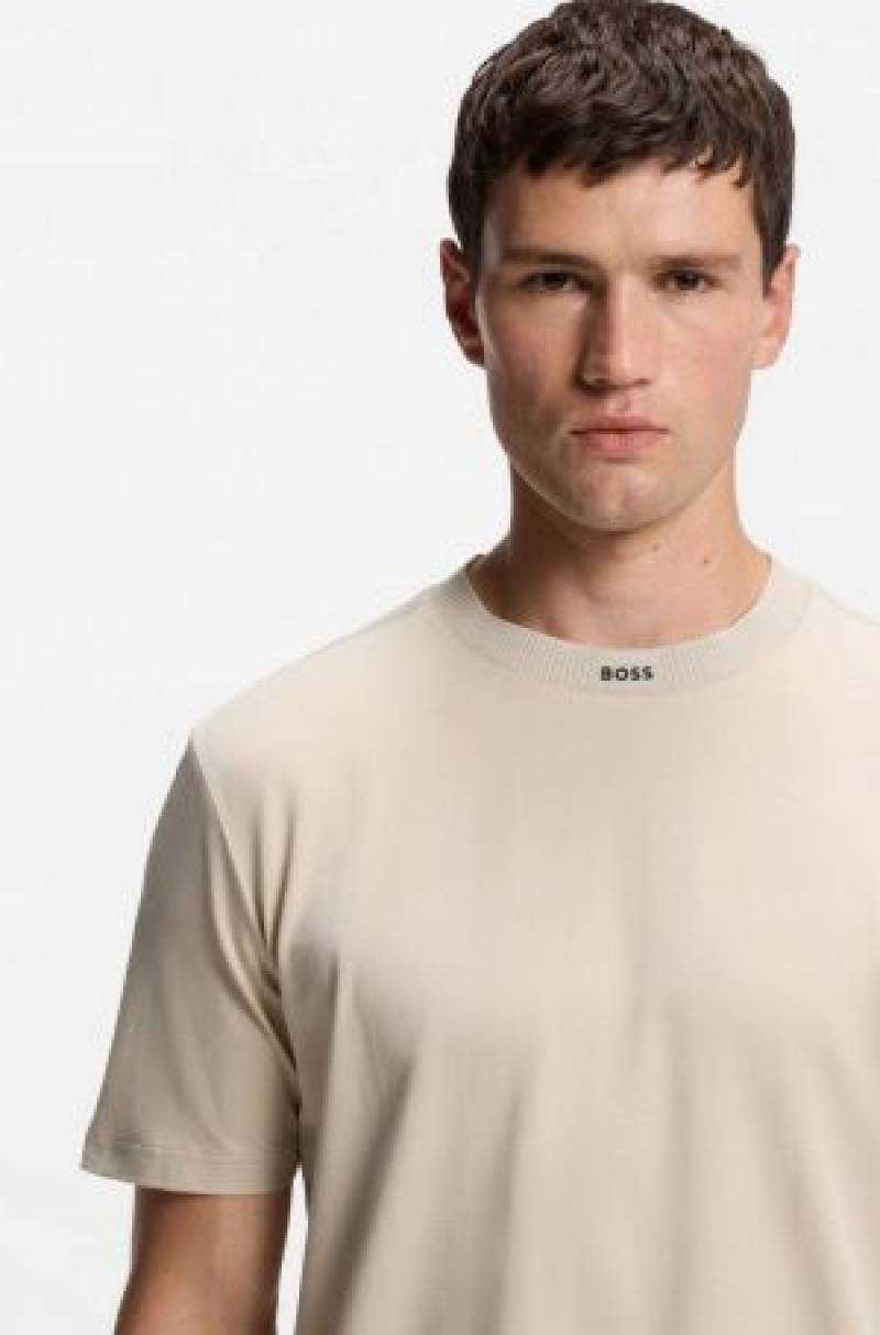 Boss Chinese Collar Round Neck T-shirt Beige