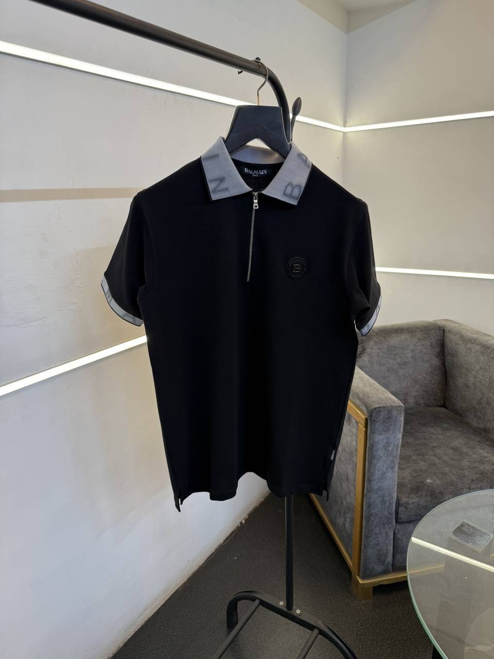 Balman 3d collar and sleevs imported polo tshirt with steel logo black