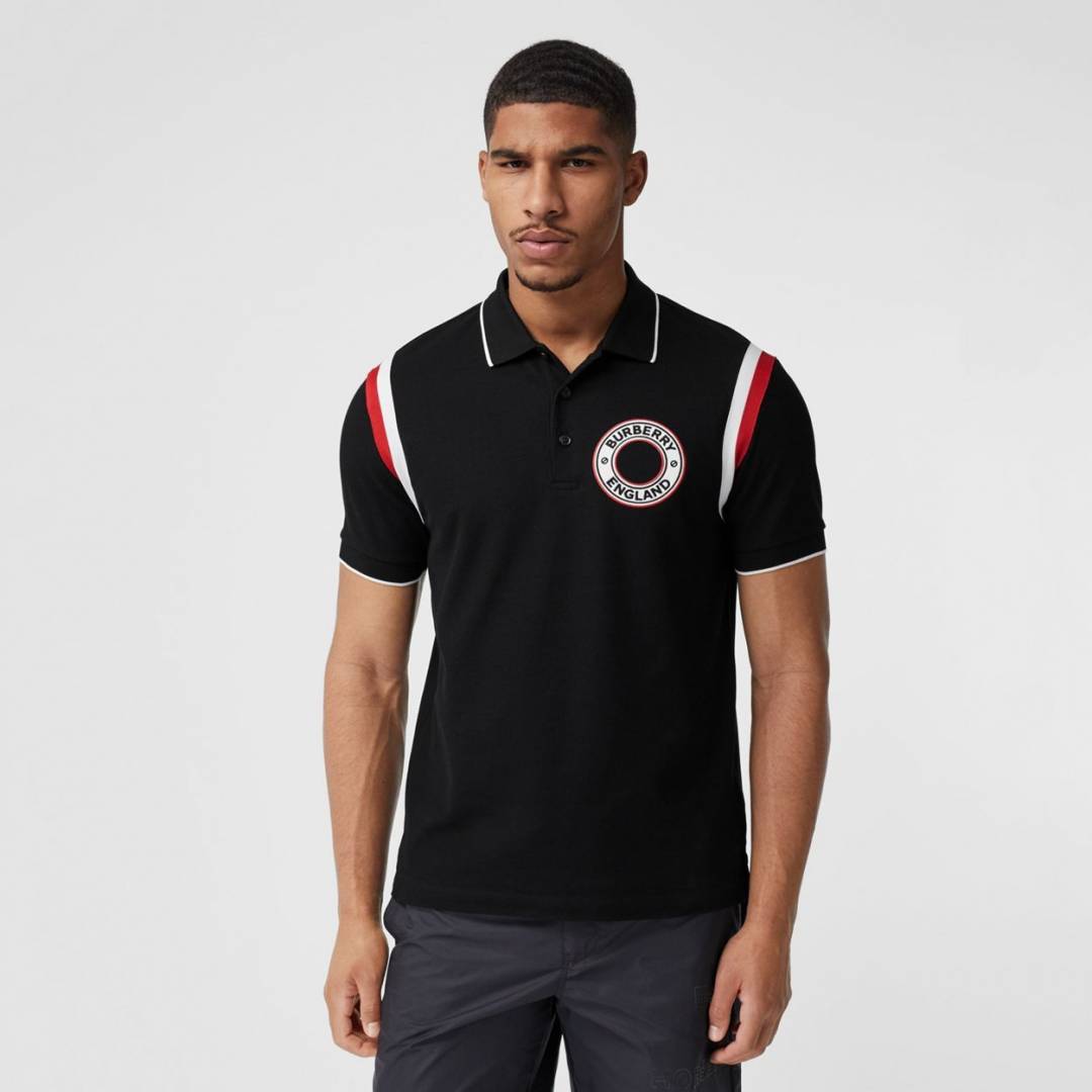 Burbery Chest Logo Polo T-shirt Black