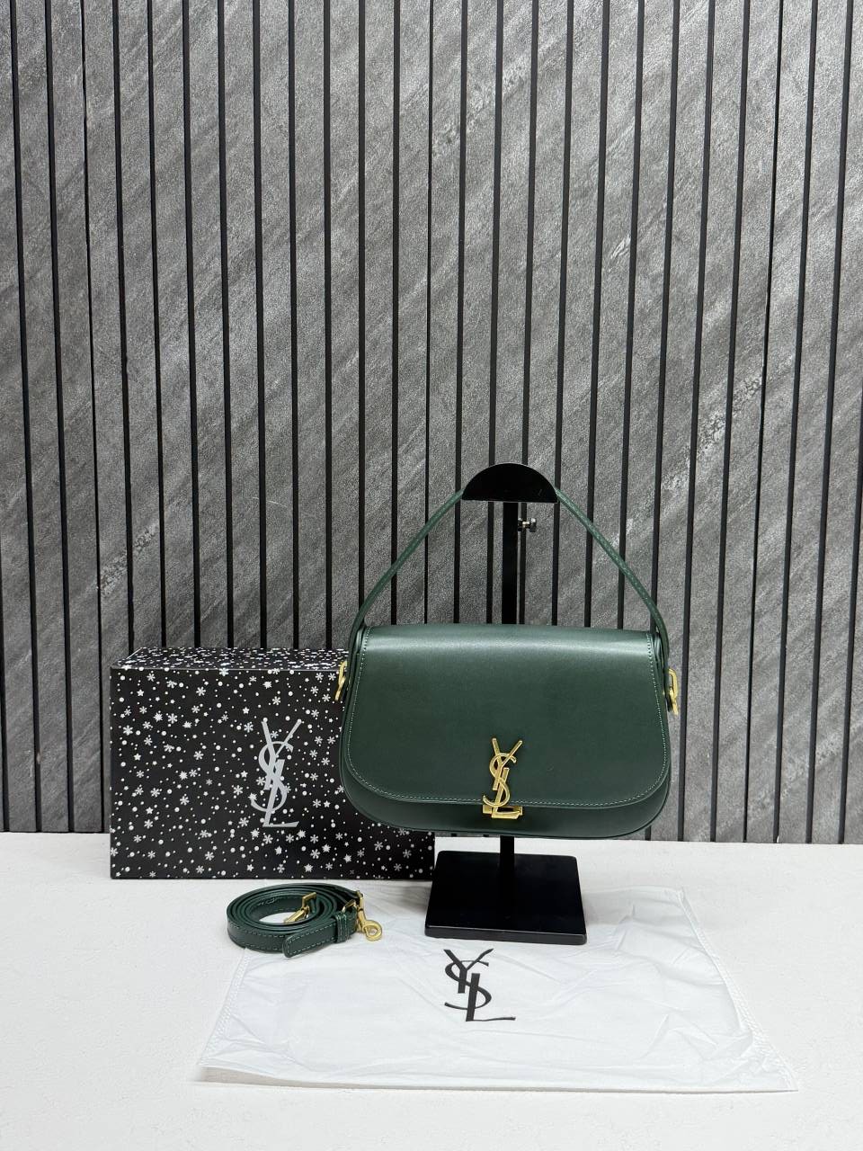 Ysl Voltaire 8868 Green-Gold Shoulder Crossbody Bag With Original Box