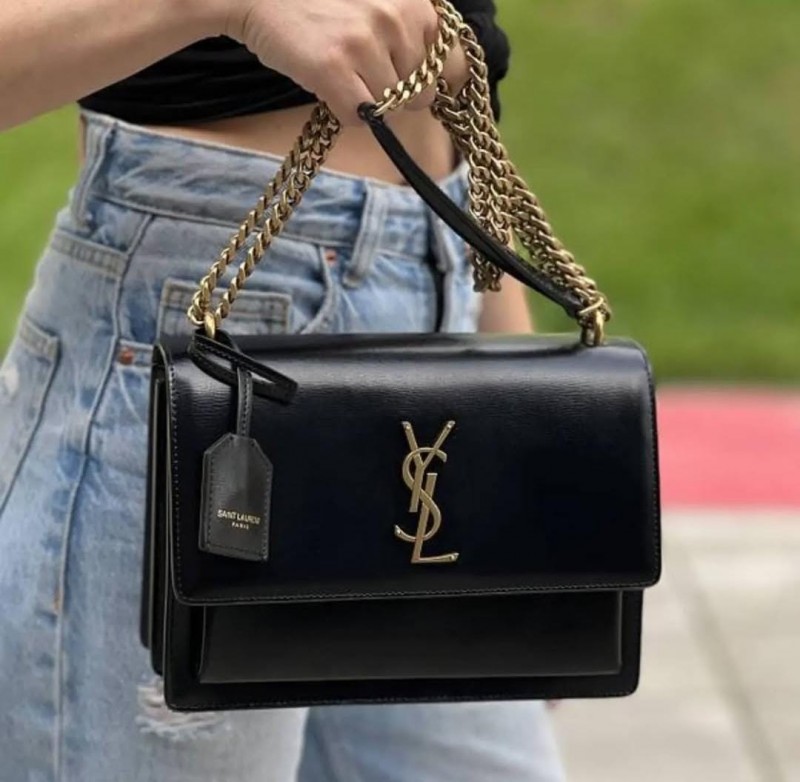 YSL Saint Laurent Sunset Premium Shoulder Bag With OG Double Magnetic Box & Dust Bag (Black - Gold - 936)