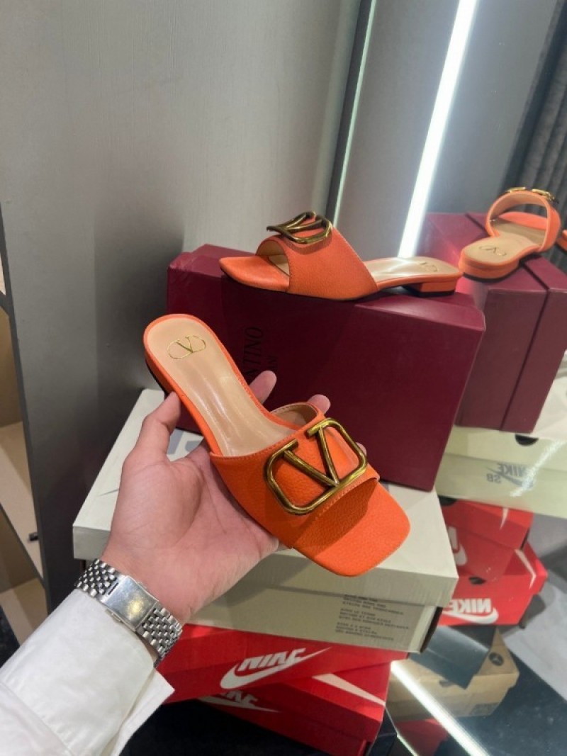 Valentyno Garavani V Buckle Slide With OG Box Carry Bag Orange 944