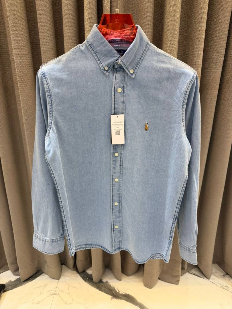 _lauren chest logo full sleeves shirt denim blue