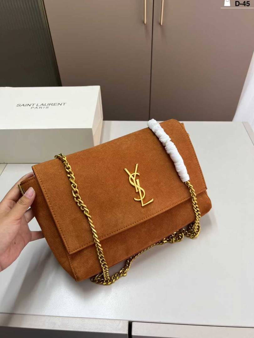 YSL Saint Laurent Kate Reversible Suede Shoulder Bag With OG Magnetic Box & Dust Bag (Tan - 1188)