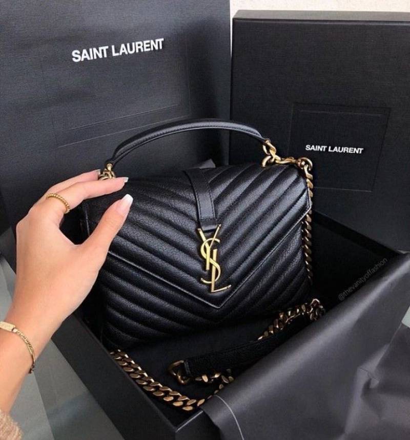 Ysl Collage Black-Gold Medium Shoulder Bag With Original Box & Dust Cover