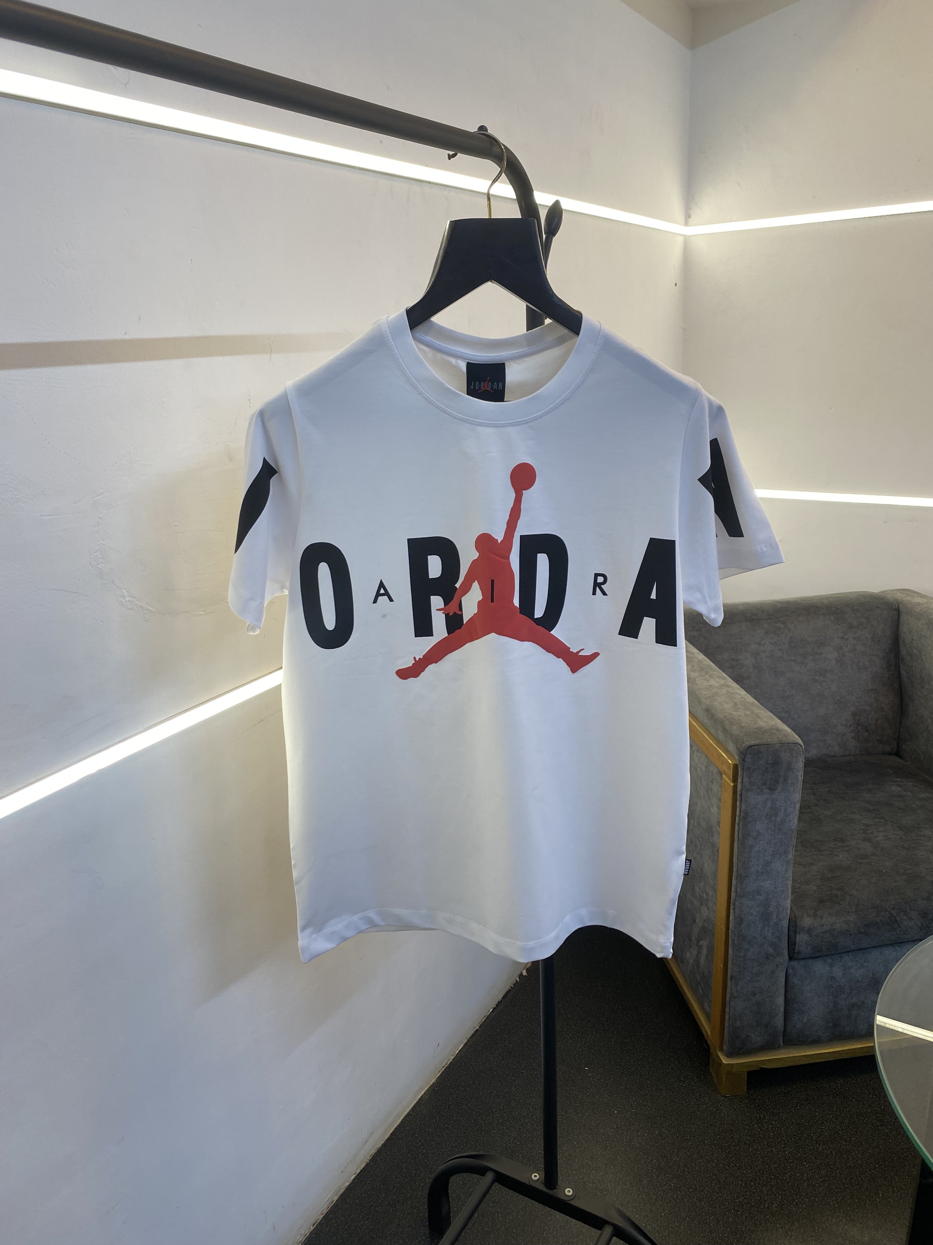 Air jordan full front print with logo imported round neck tshirt white
