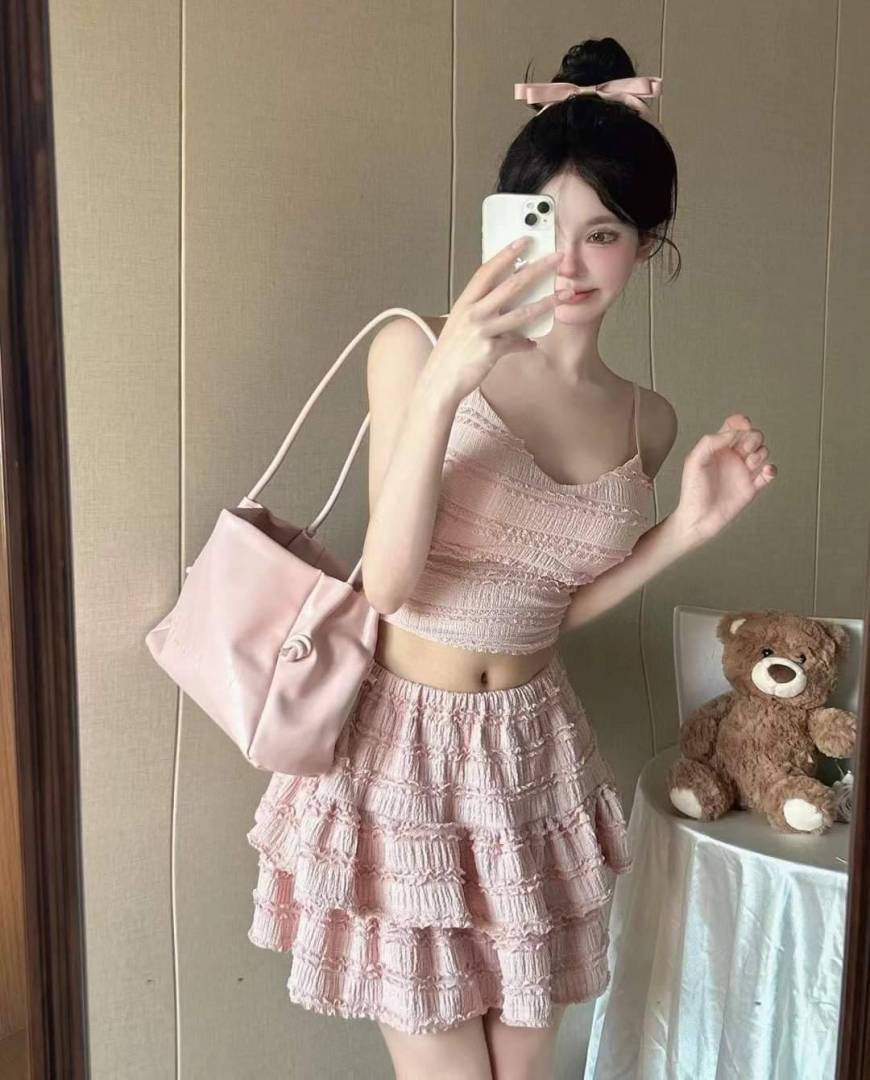 Women Br Skirt With Top Peach SB164-PH
