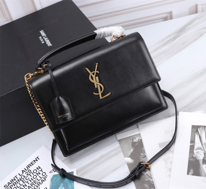 YSL Saint Laurent Sunset Premium Shoulder Bag With OG Double Magnetic Box & Dust Bag (Black - Gold - 936)