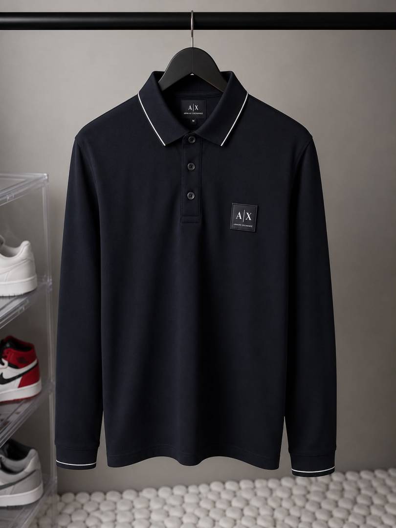 Arma_ Exchange  AX Long Sleeve Polo T Shirt Blue 1073. sale offer. VS1000