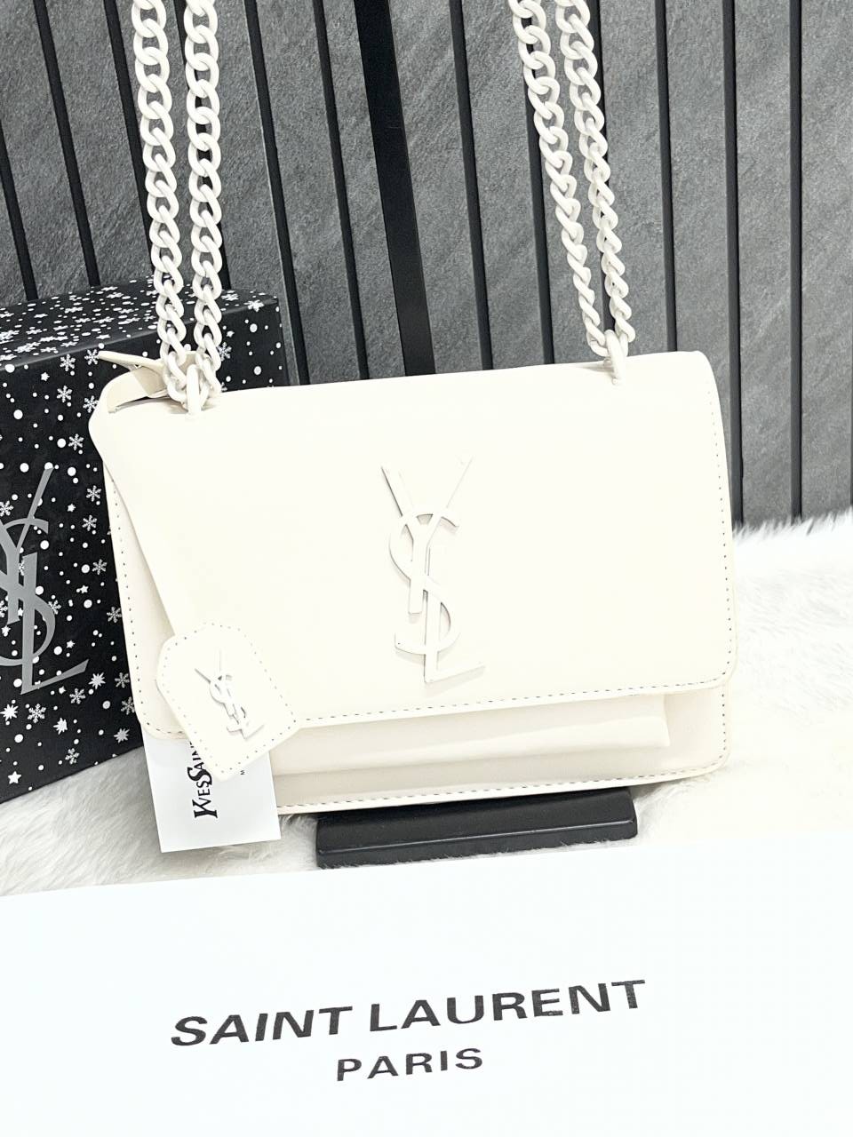 Ysl Sunset All White Matte Shoulder Bag With Original Box & Dust Cover