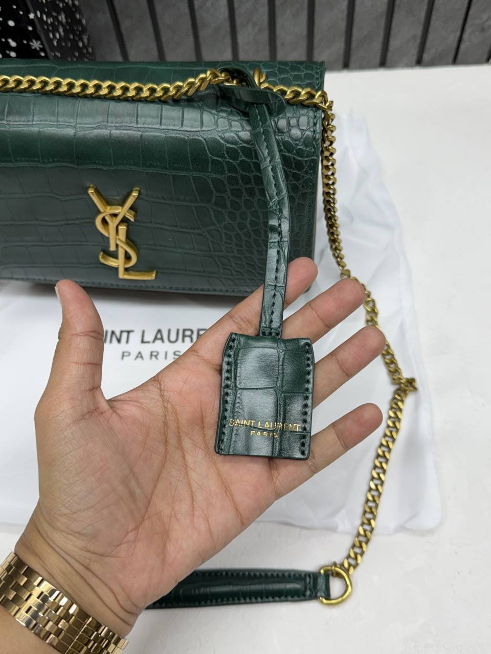 Ysl sunset Crocodile Skin 2504 Shoulder Bag With Original Box & DustCover