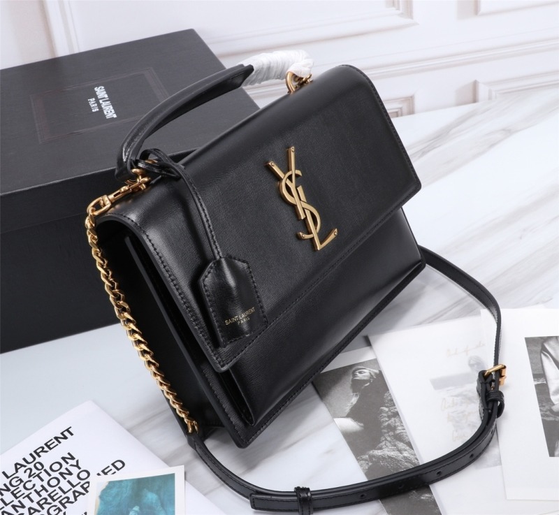 YSL Saint Laurent Sunset Premium Shoulder Bag With OG Double Magnetic Box & Dust Bag (Black - Gold - 936)