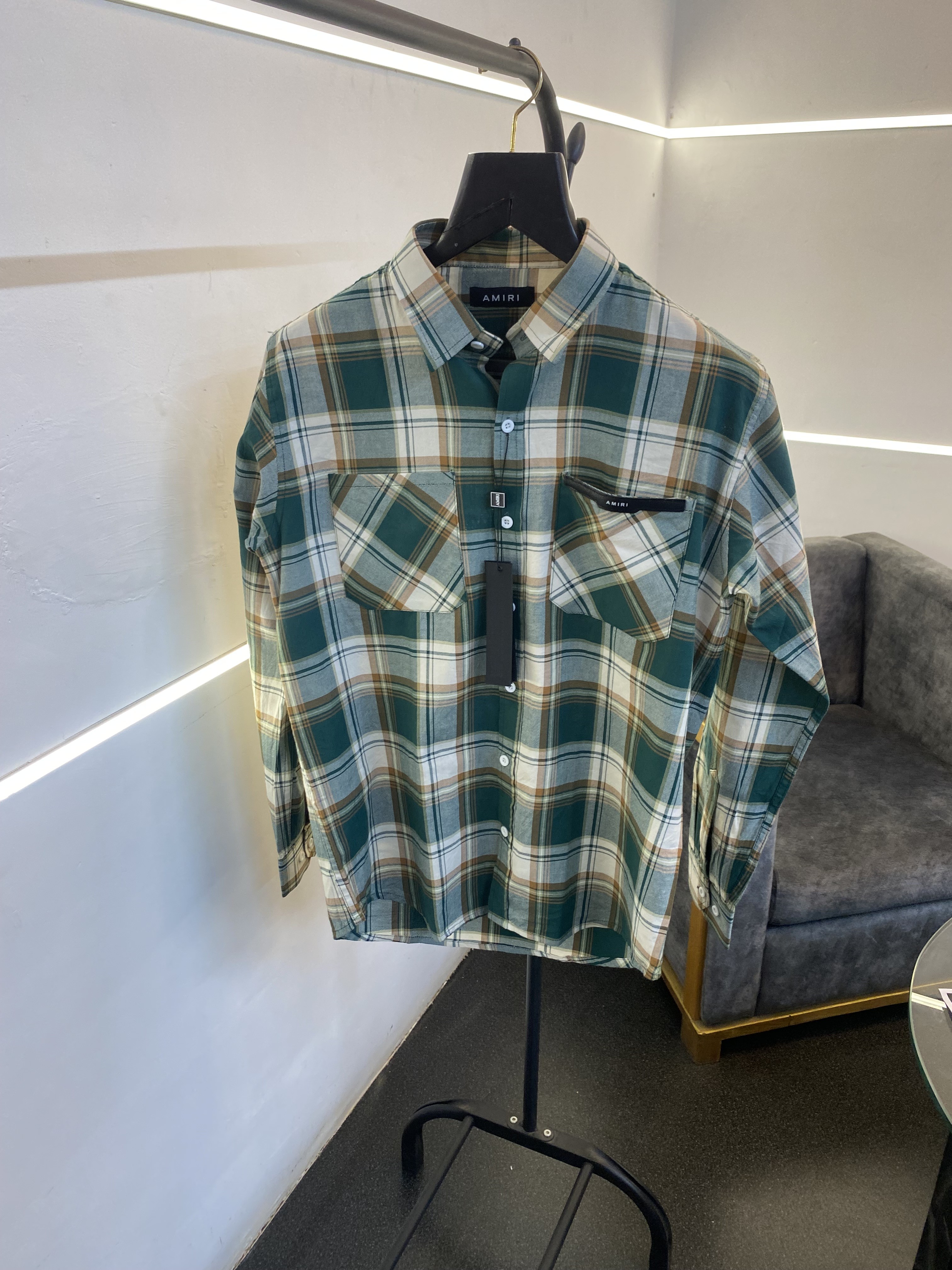 Ameeri style 2 checks imported box packing shirt green
