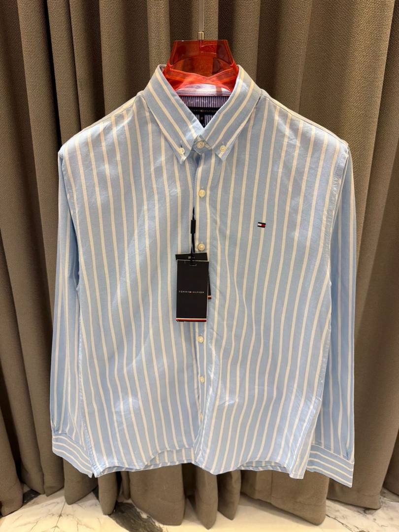 Tommy Hilfigar Chest Logo Lining Full Sleeves Shirt Sky
