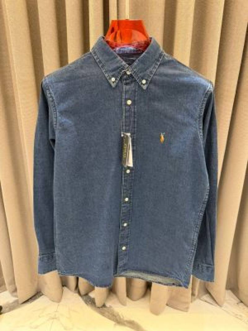 _lauren chest logo full sleeves denim shirts greenish blue