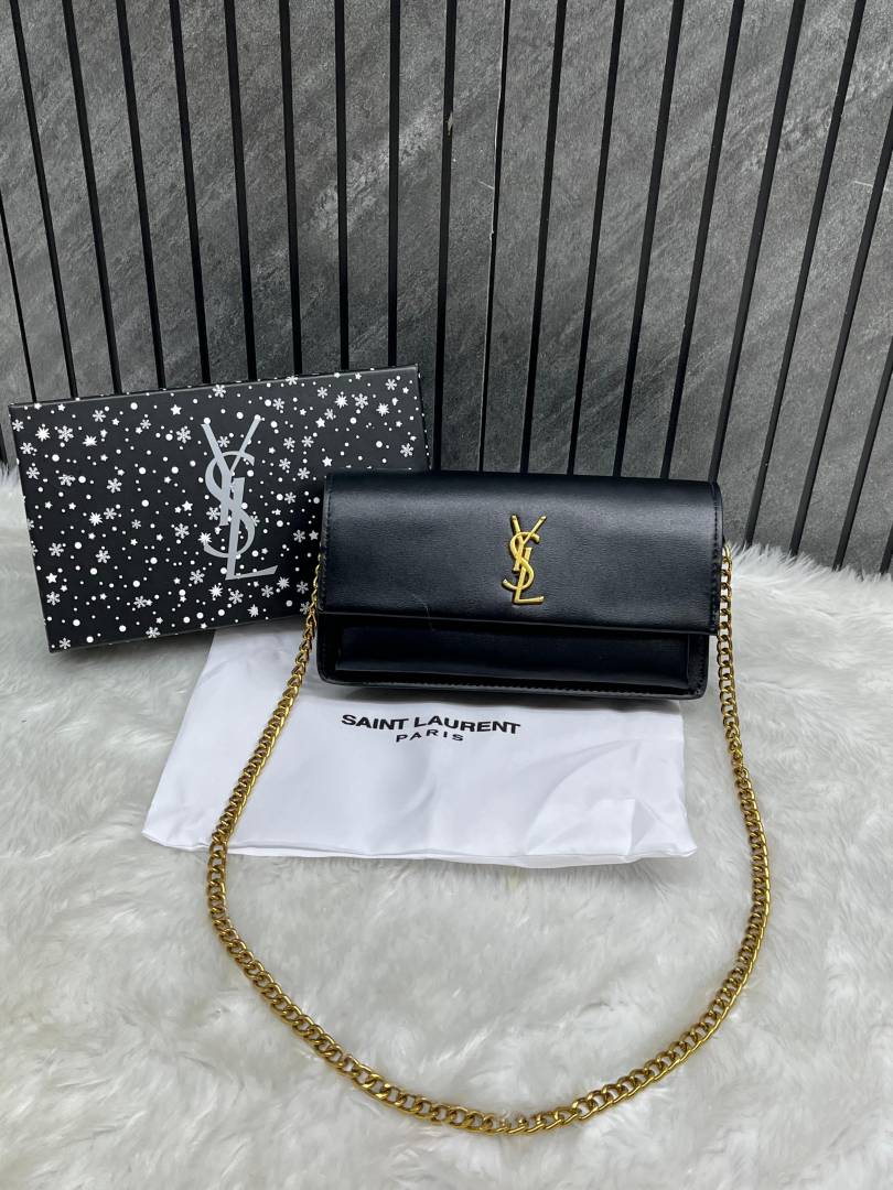 Ysl Sunset Black-Gold Small Shoulder Bag With Original Box & Dust Cover