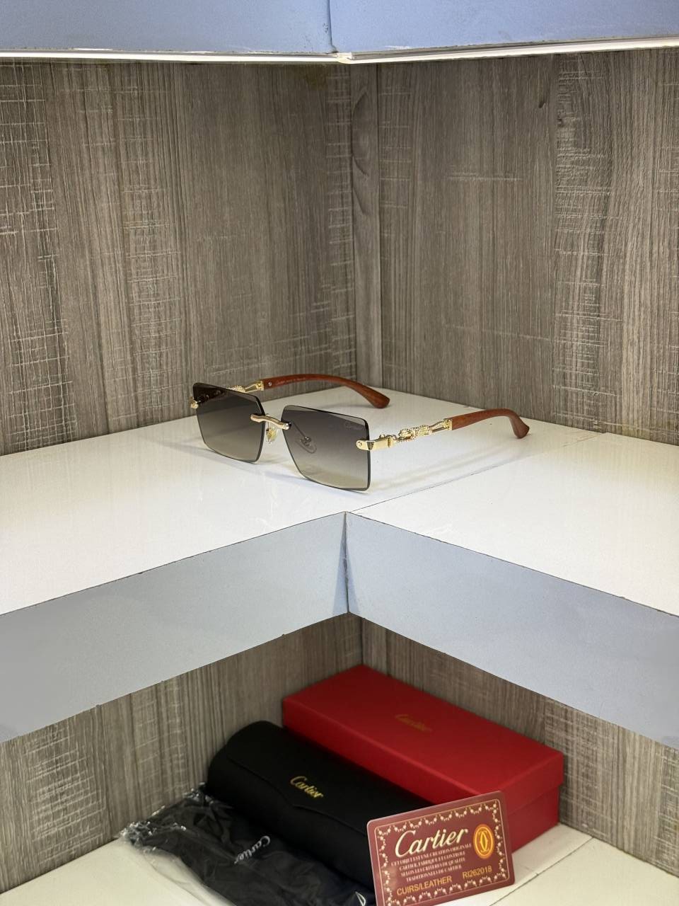 Cartiar 3077 Frameless Wooden stick sunglass ( Brown glass )