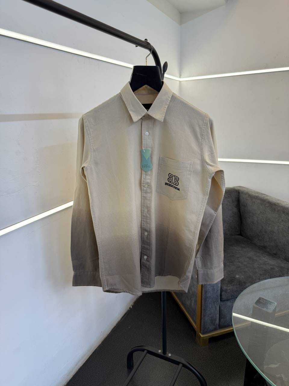 Balenciaga 02 brown double shaded imported shirt with pocket embroidery logo