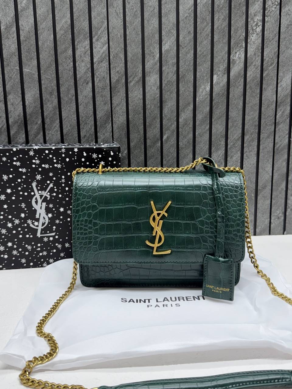 Ysl sunset Crocodile Skin 2504 Shoulder Bag With Original Box & DustCover