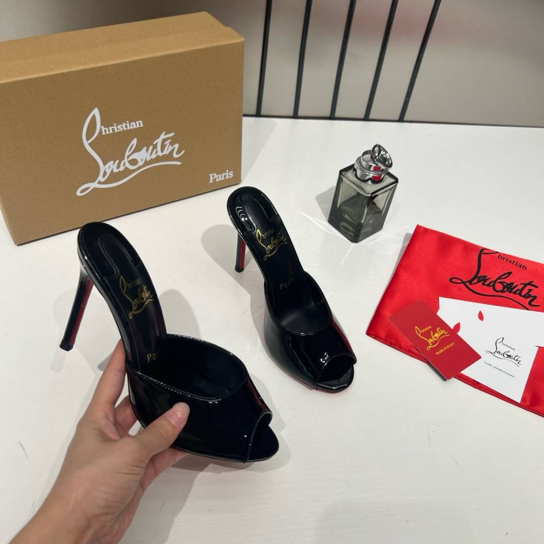 Christiann Louboutiin Me Dolly Mules Patent Leather Black With OG Box & Dust Cover W54 Black video