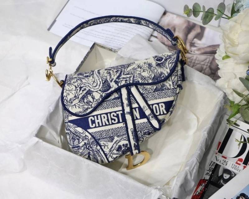 Dior_Saddle_Blue_Toile_de_Jouy_Embroidery_With_OG_Box_&_Dust_Bag_(Blue_Tiger-1035) video