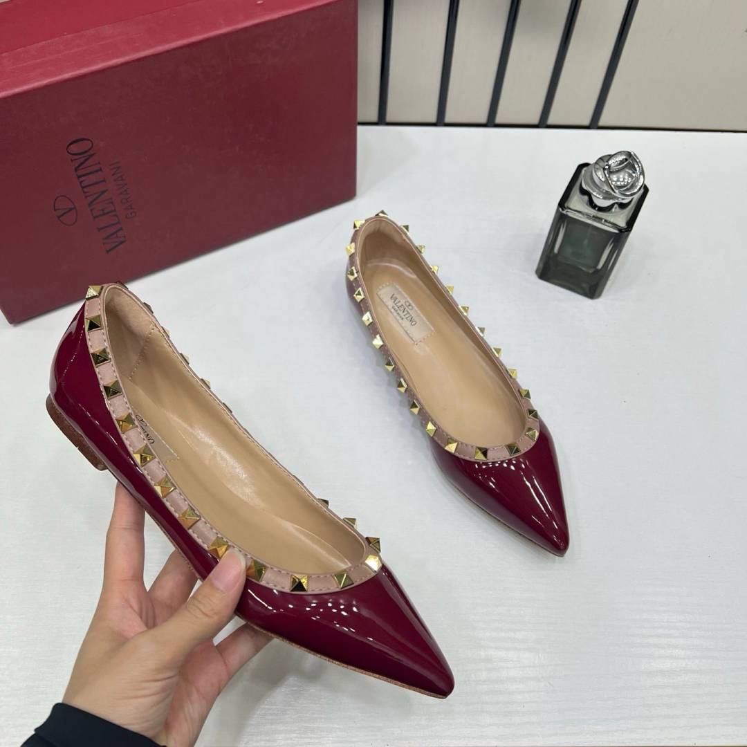 Valentyno_Rockstud_Ballet_Flat_With_OG_Box_Carry_Bag_Wine_VH588-2