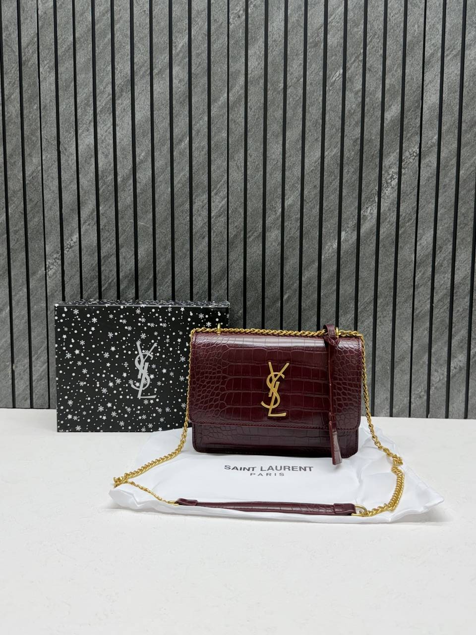 Ysl sunset Crocodile Skin 2504 Shoulder Bag With Original Box & DustCover