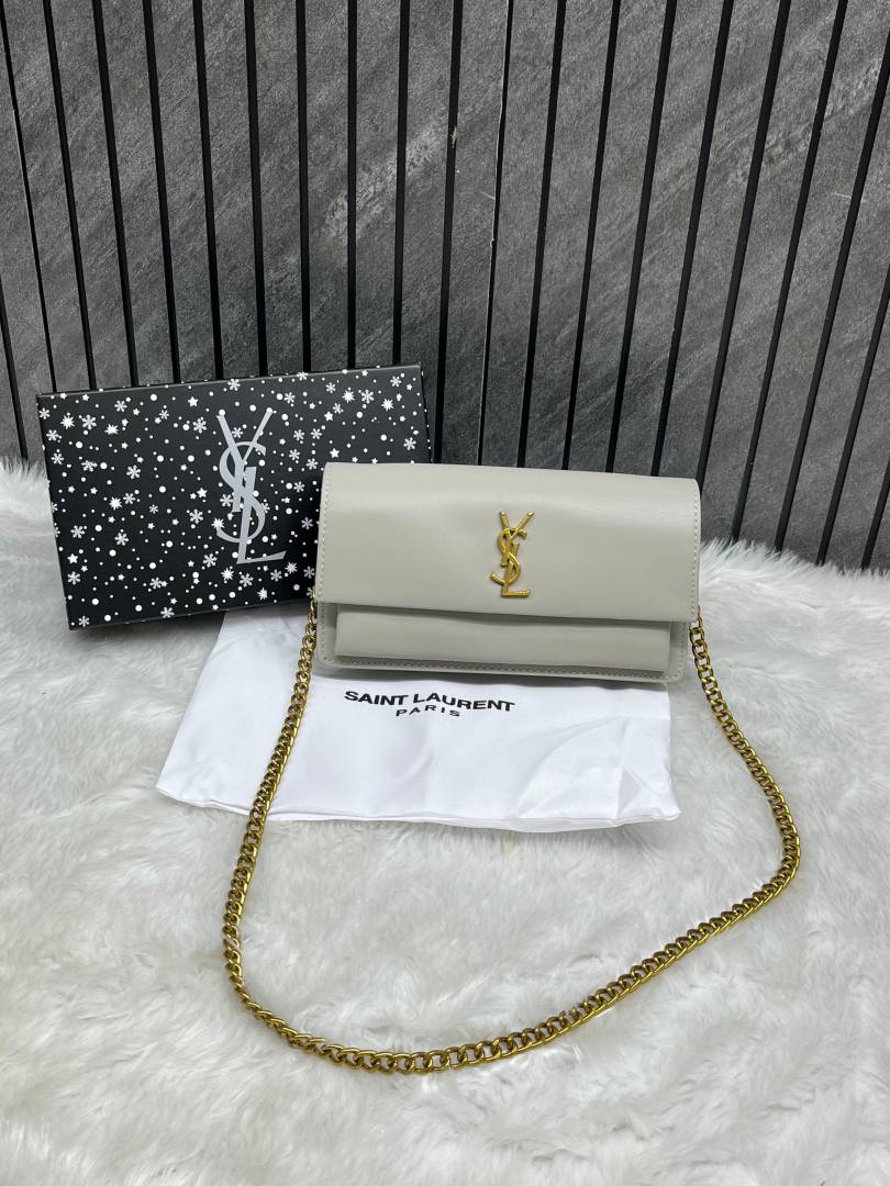 Ysl Sunset Grey-Gold Small Shoulder Bag With Original Box & Dust Cover