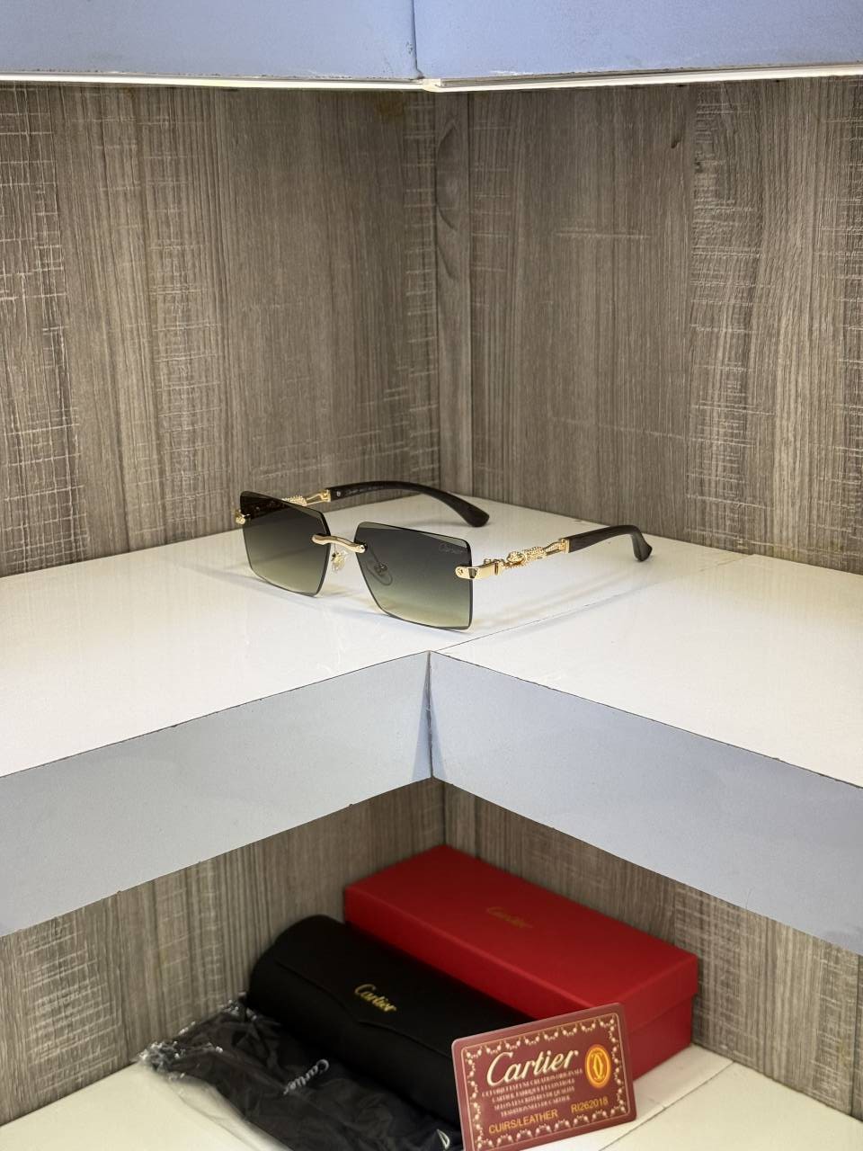 Cartiar 3077 Frameless Wooden stick sunglass ( Green glass )