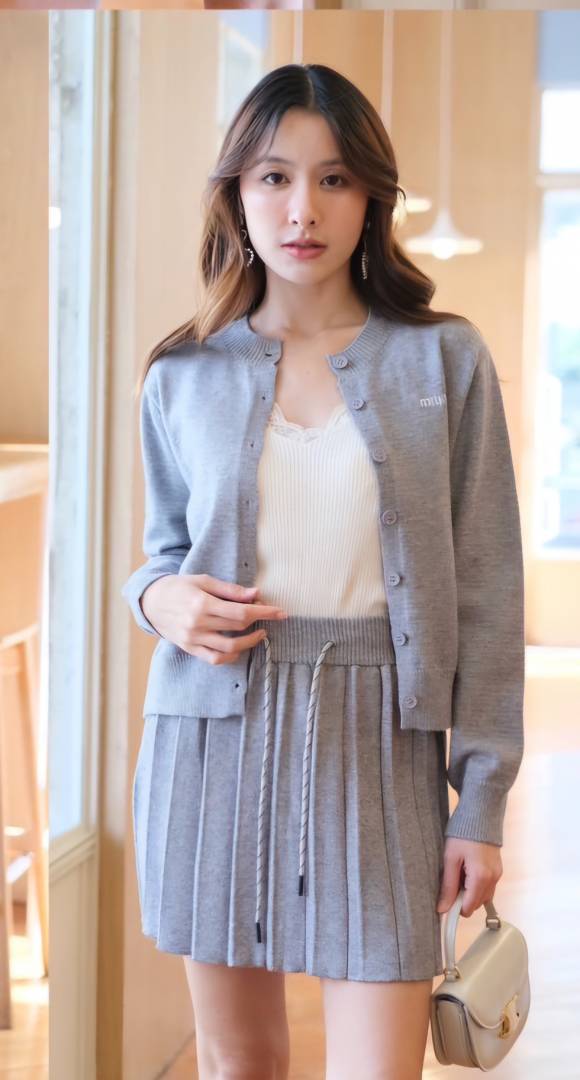 Women Miu Pinker skirt And Top Grey SB137-GY