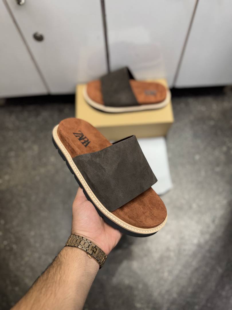 ZARRA PREMIUM SUEDE SLIDE BROWN TAN 027