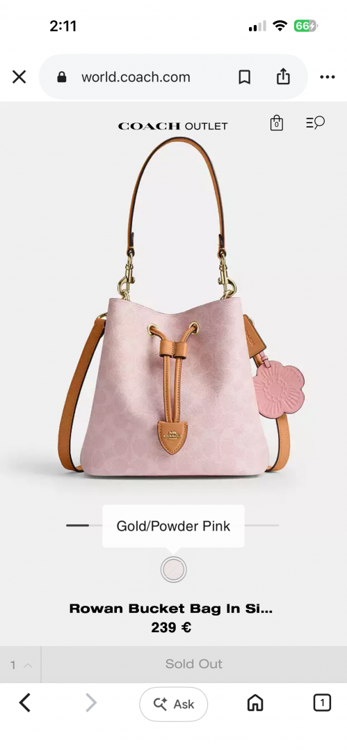 Coacch CB Rowan Bucket Bag In Signature Pink With Original Box CarryBag & DustCover