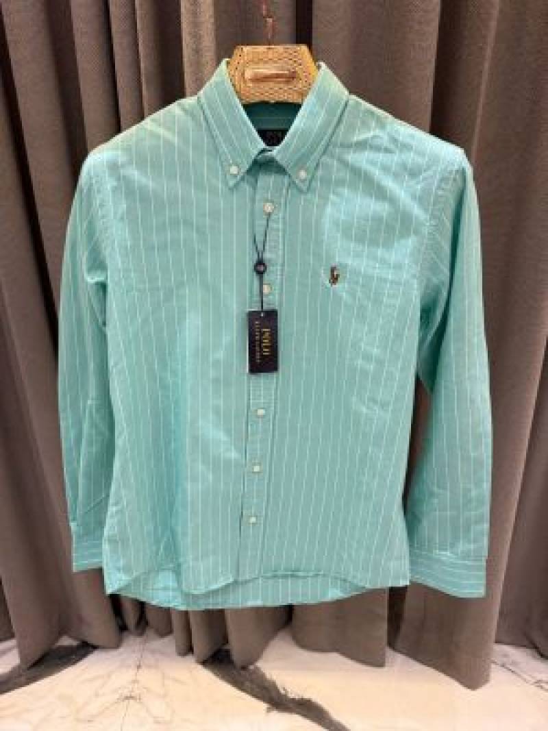 SALE Ralf Lauren Chest Logo Lining Full Sleeves Shirt Green