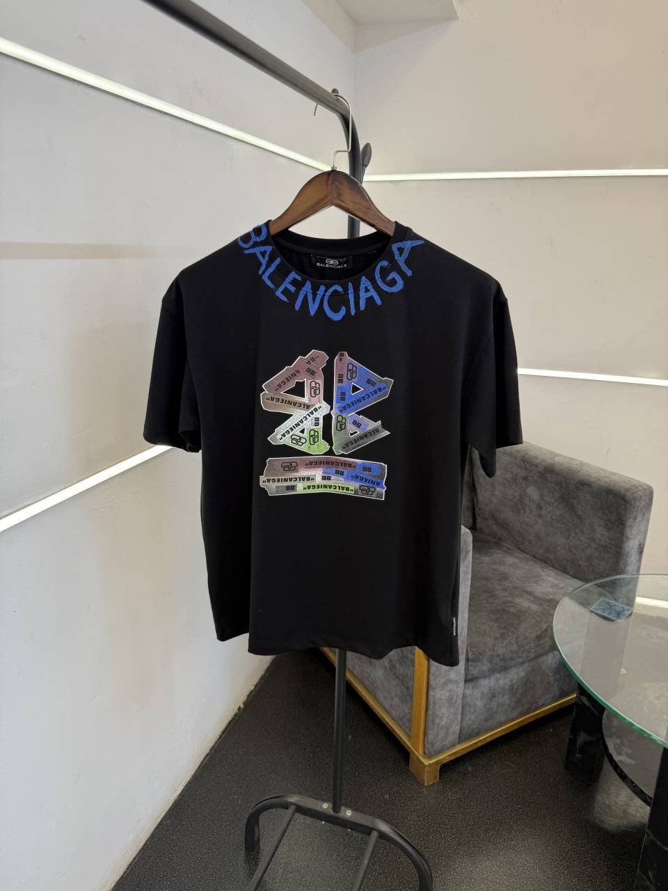 Balenciag a oversize drop shoulder imported round neck tshirt black