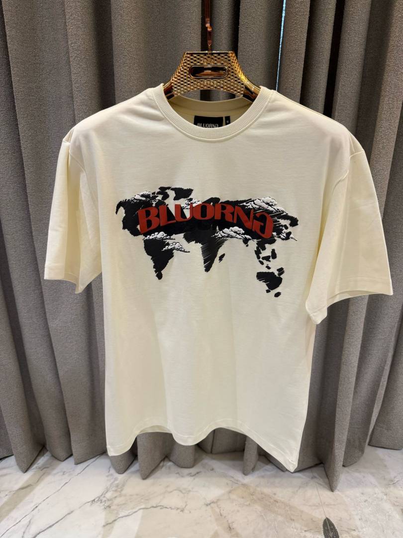 BLU ORNG World Map Print Round Neck T-shirt Cream