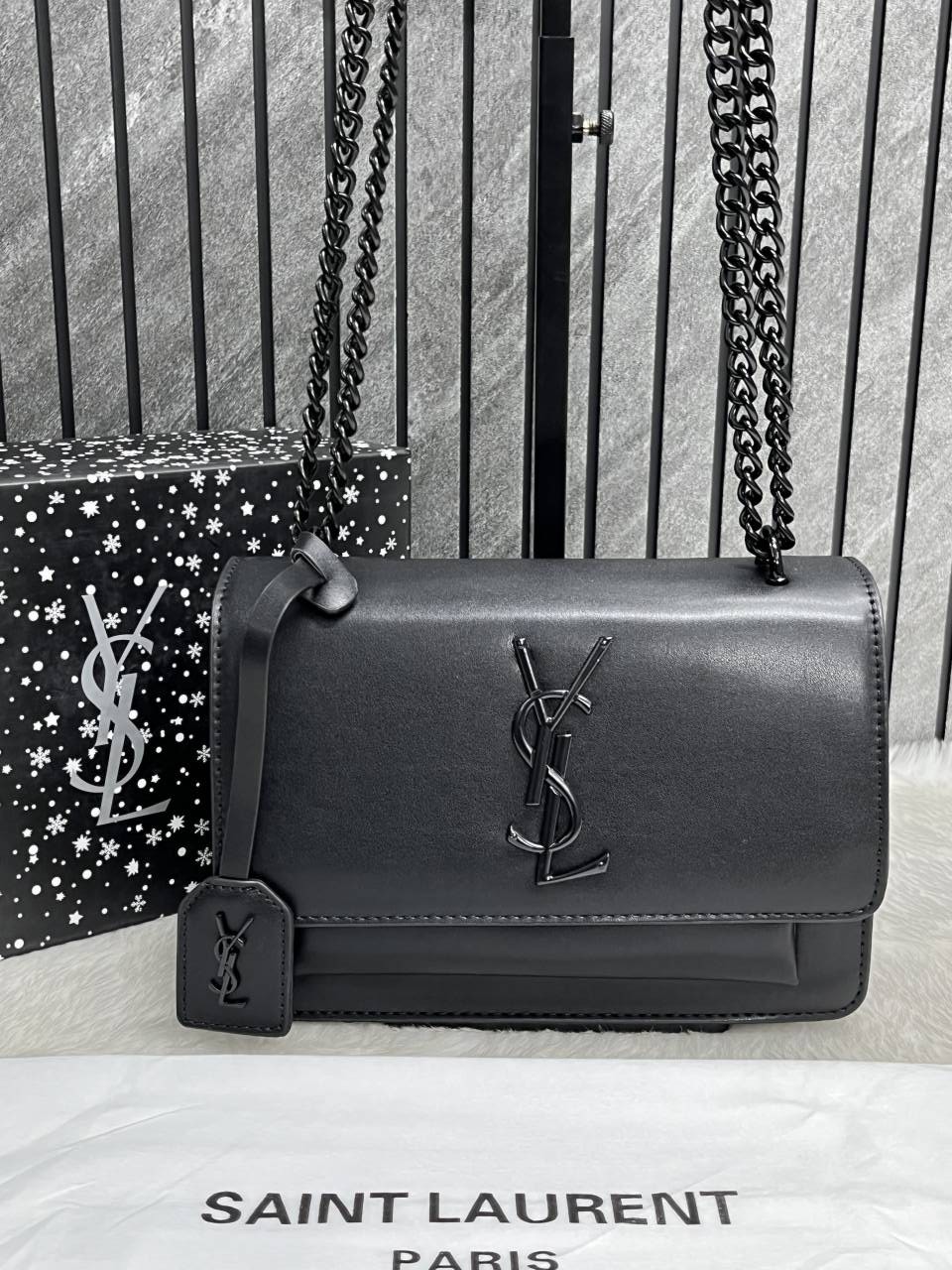Ysl Sunset All Black Matte Shoulder Bag With Original Box & Dust Cover