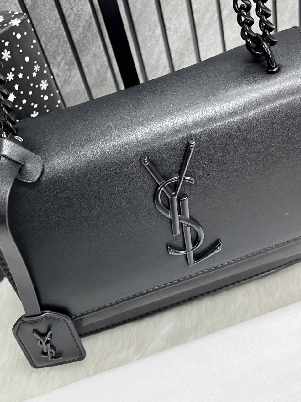 Ysl Sunset All Black Matte Shoulder Bag With Original Box & Dust Cover