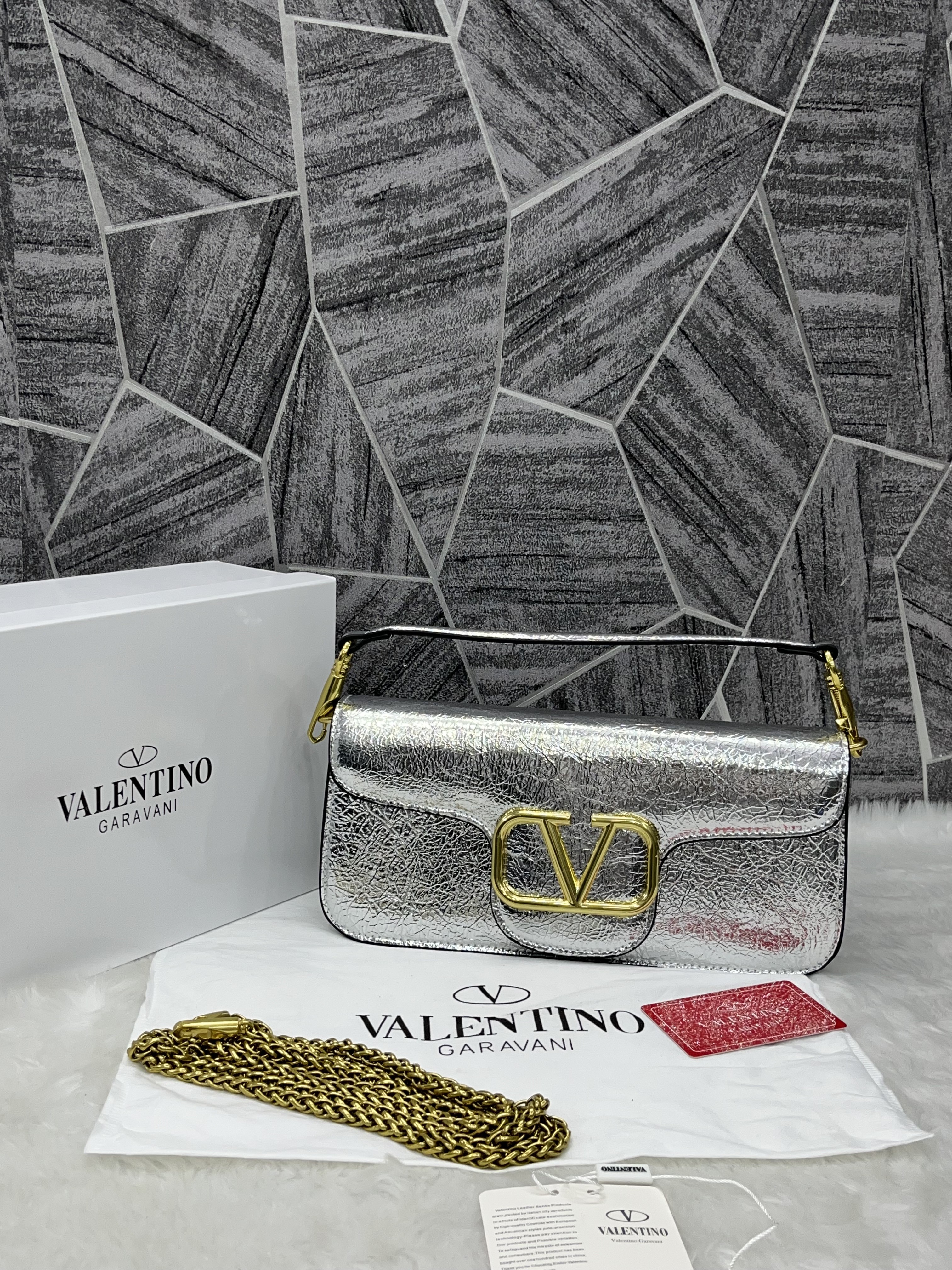 Valentyno_V_Loco_Silver_Large_Shoulder_Bag_With_OriginalBox