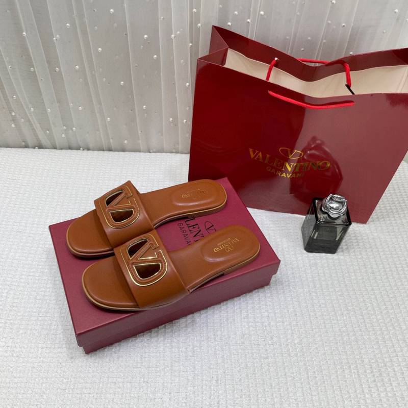 Valentinno_Garavani_VLogo_Signature_Flat_Leather_Sandals_Brown_With_OG_Box_&_Carry_Bag_1892_Brown