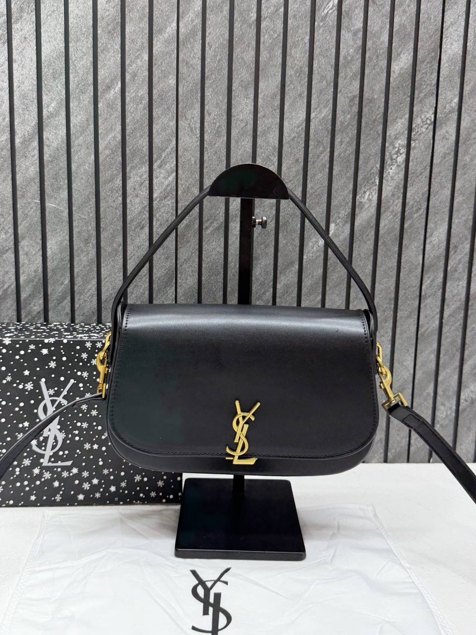 Ysl Voltaire 8868 Black-Gold Shoulder Crossbody Bag With Original Box