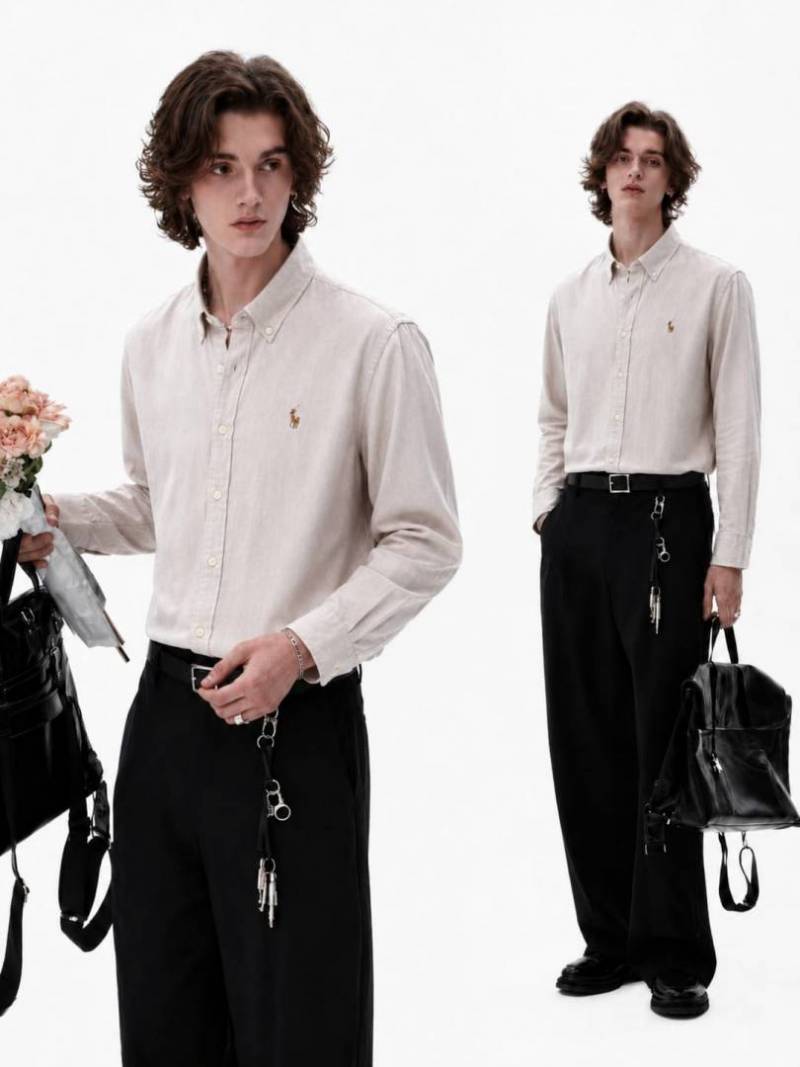RALPx-H Lx-AUREN P-OLO IMPORTED STORE ARTICLE SHIRT linen fabric GREY COLOUR
