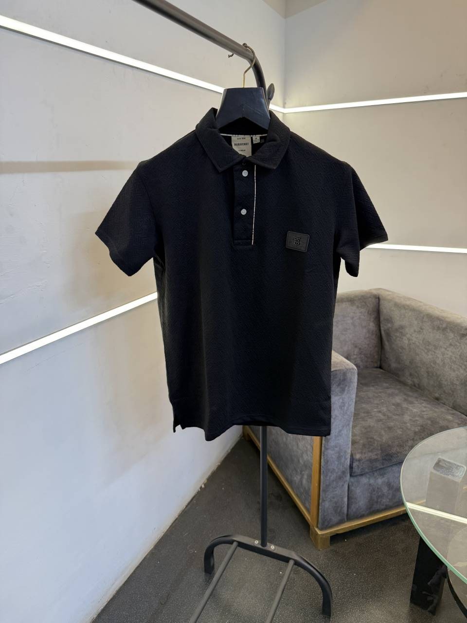 Burbery self knitted embossed print turkish imported polo tshirt black salw