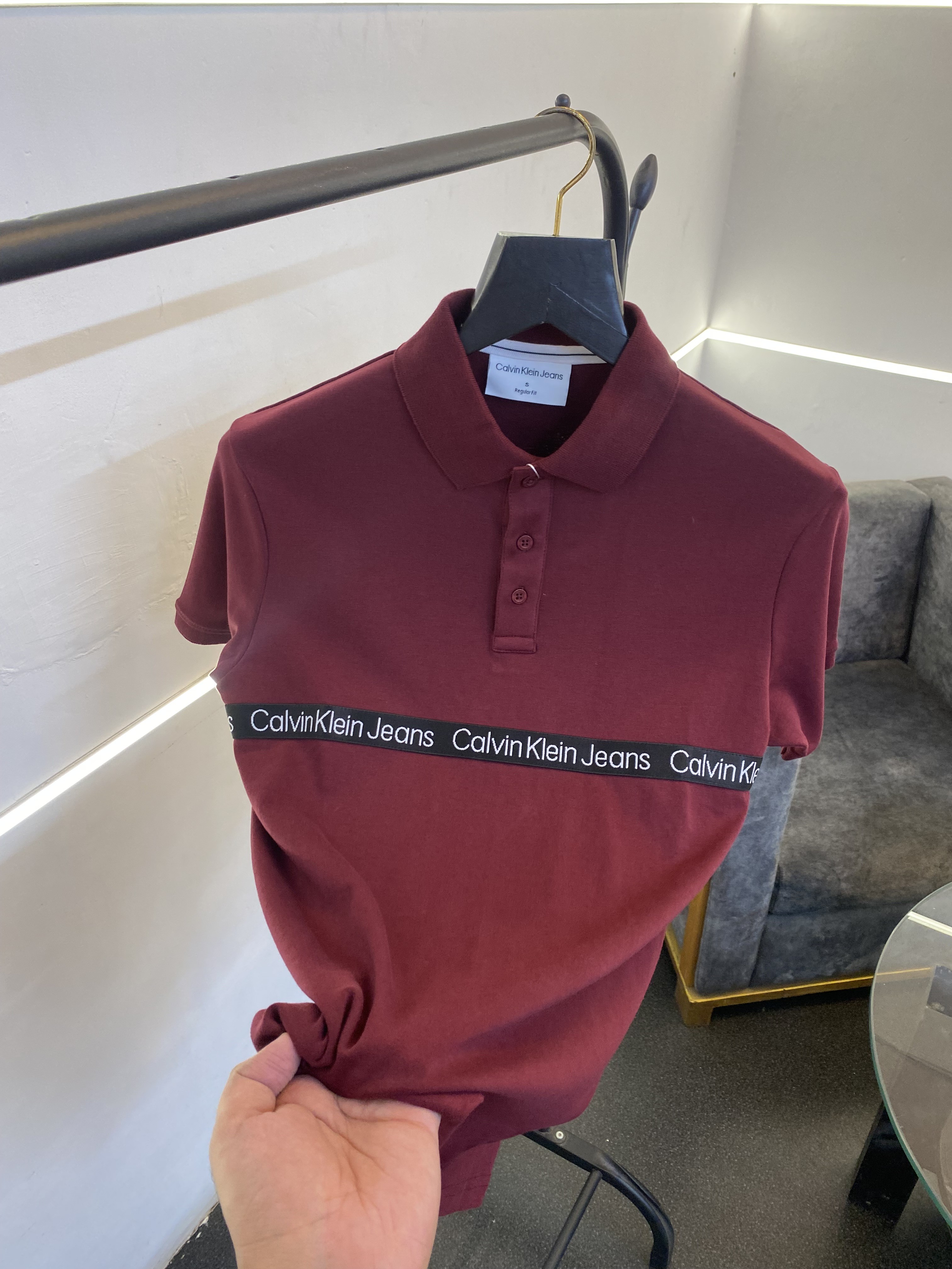 Calvin kline name strip imported polo tshirt maroon sale