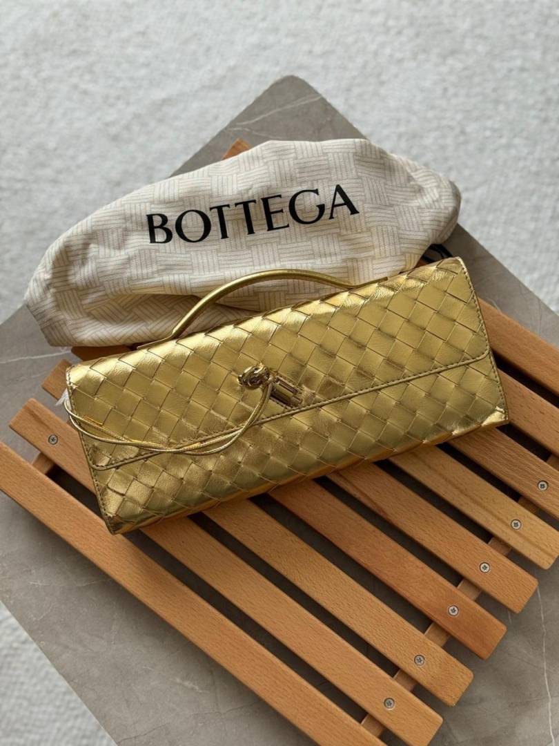 Bottega Veneta Gold Andiamo Long Clutch Bag With Original Box Dust Cover & LongSlingBelt