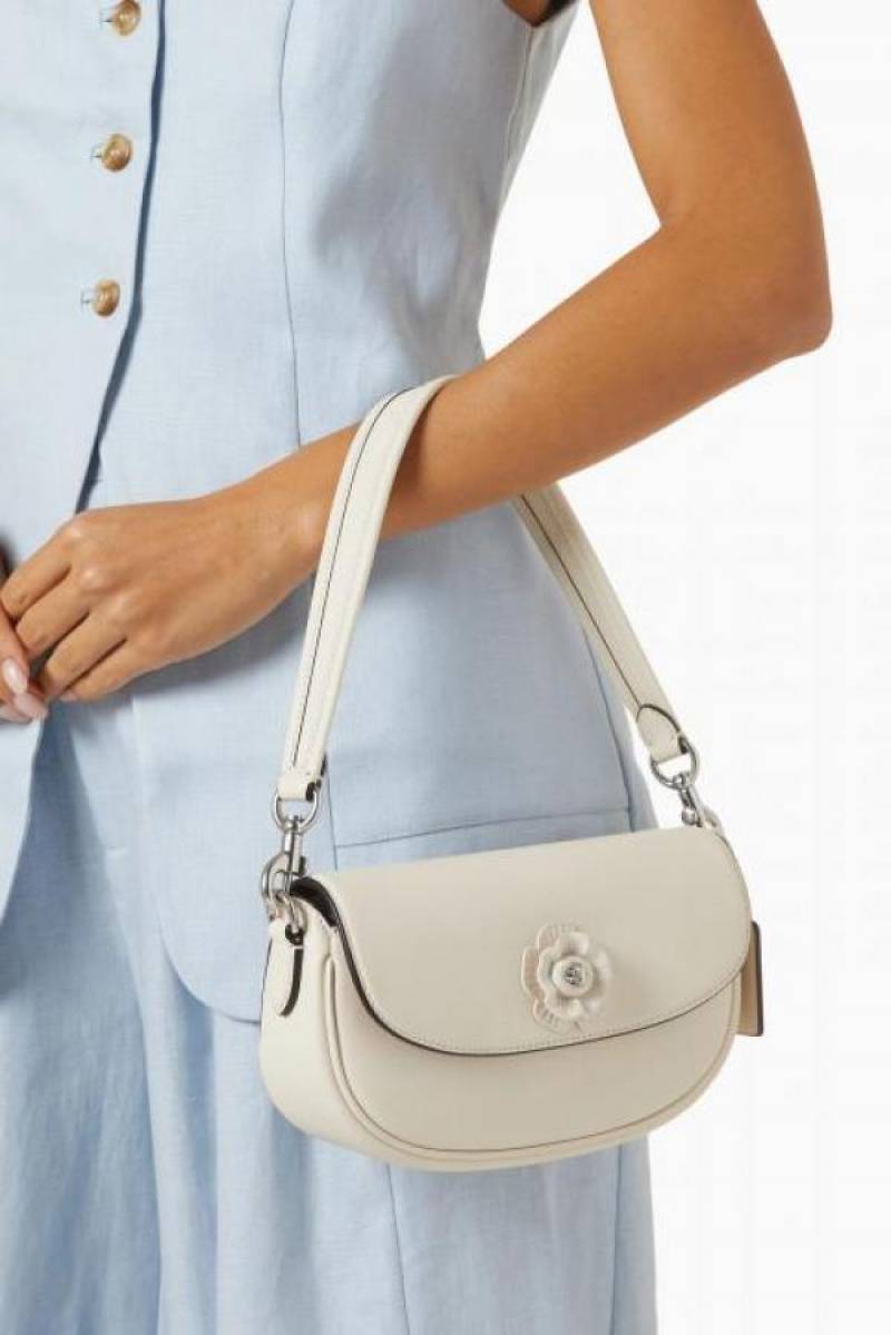 Coaach Emmy Saddle Premium Crossbody Shoulder Bag With OG Double Box & Dust Bag (White Flower - 1006)