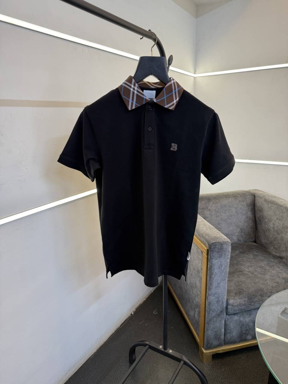 Burbery black self knitted polo tshirt with multi collar and chest logo