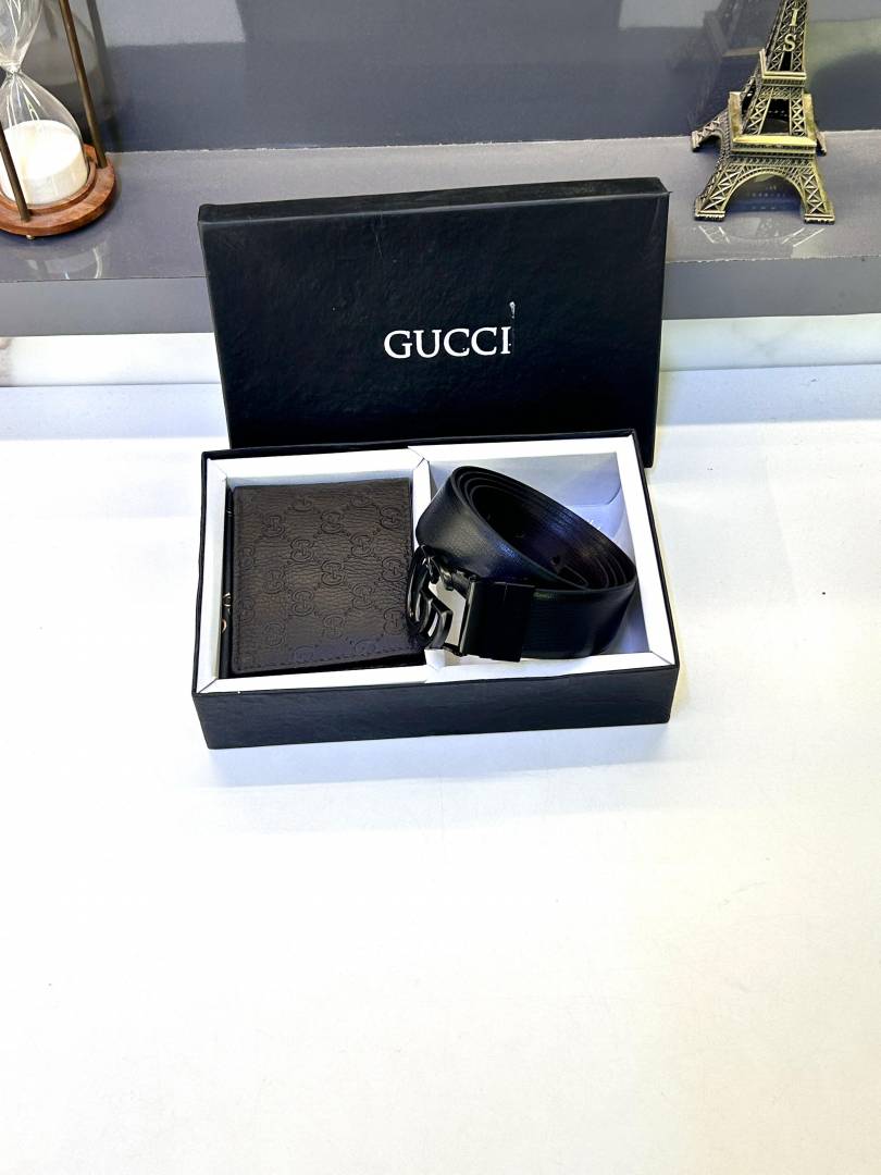 Guchi Belt & Wallet Combo Black Brown Fa 718