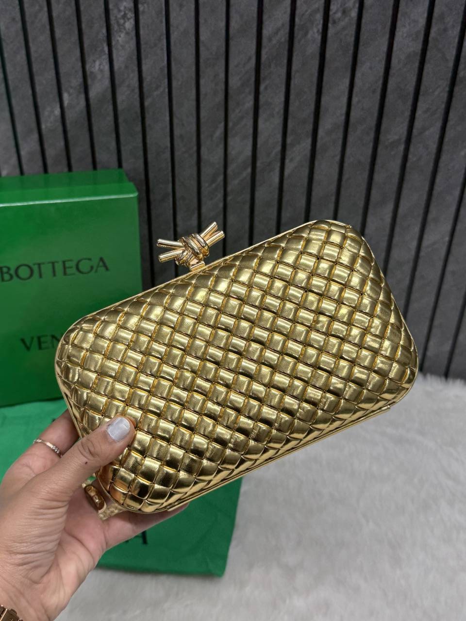 Bottega_Veneta_Gold_66_Knot_Leather_Clutch_With_OriginalBox_DustCover_Highend