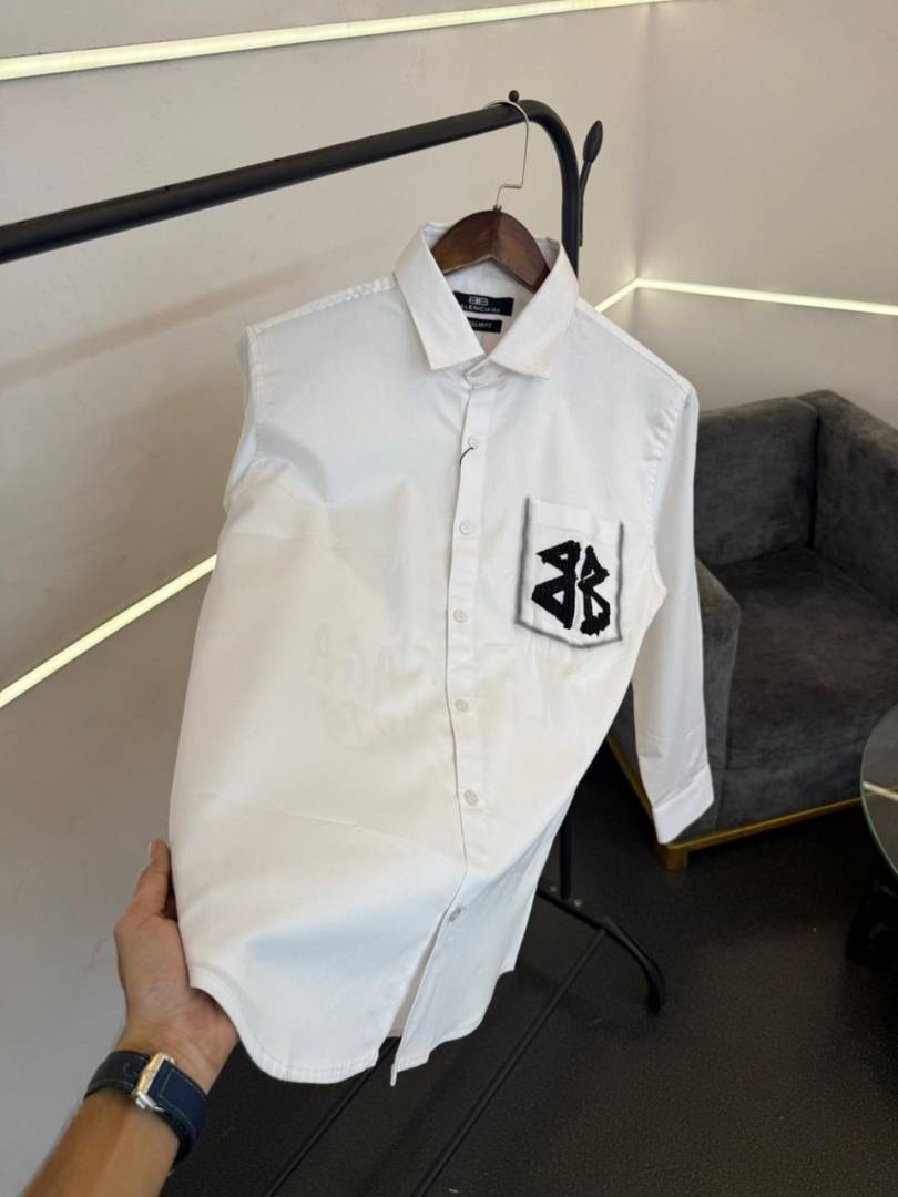 Balenciaagaa premium full sleeves diamond finish shirt white